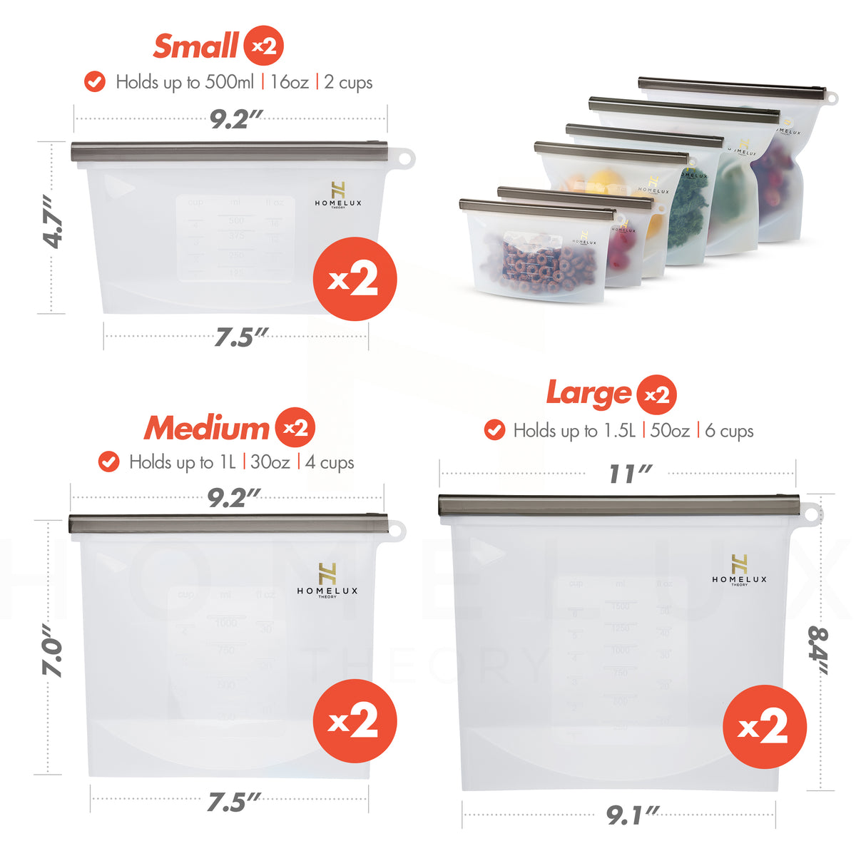 Reusable Silicone Food Storage Bags (2 Extra Large) – Homelux Theory