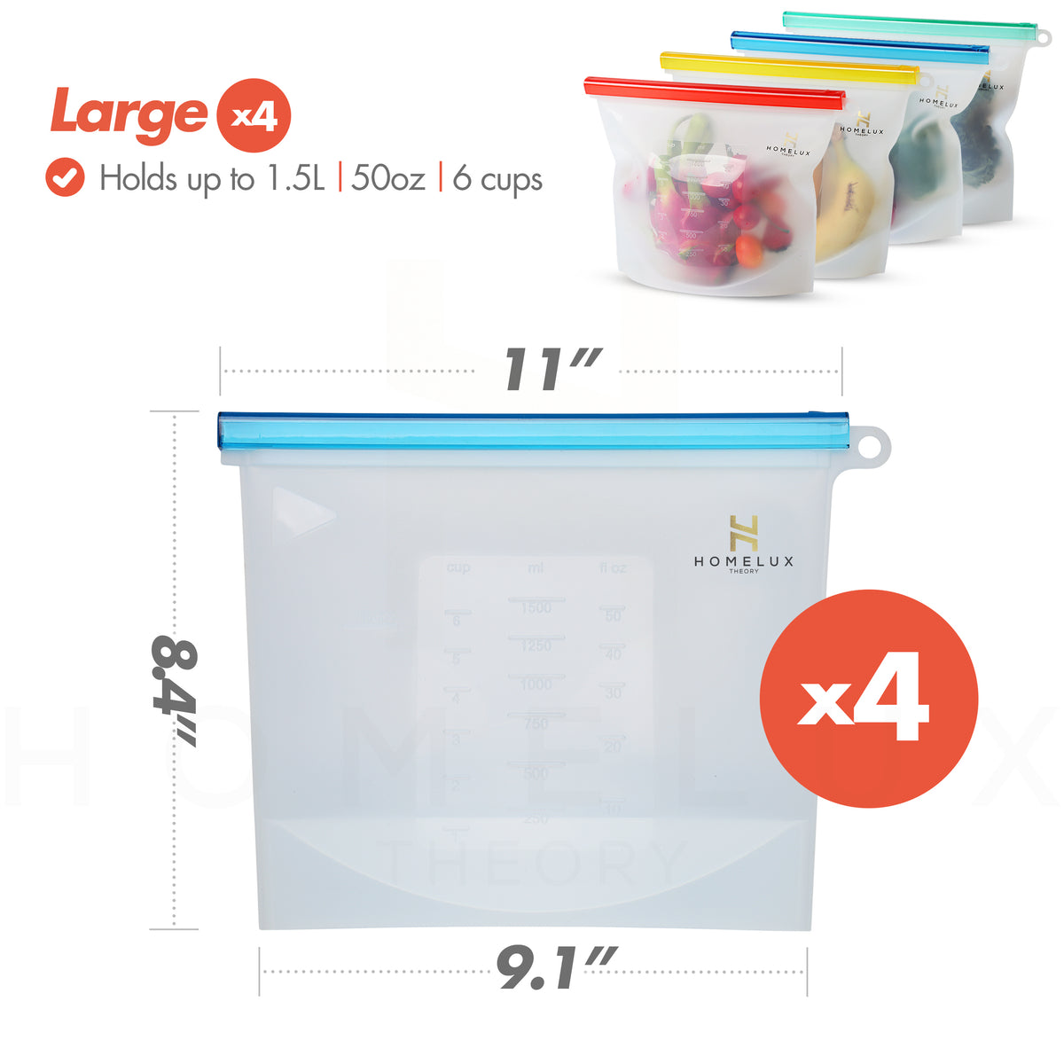 Reusable Silicone Food Storage Bags (4 Large) – Homelux Theory