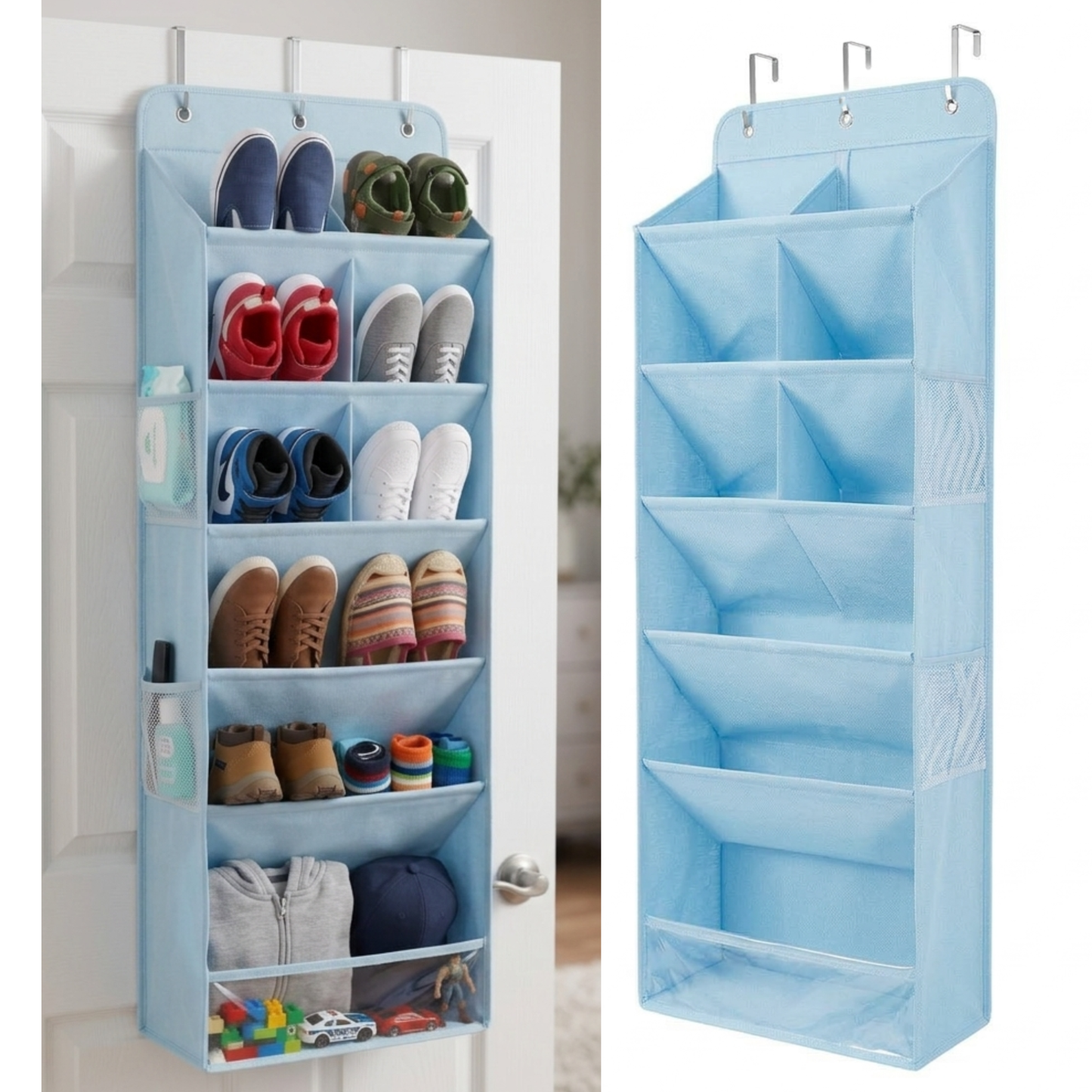 HOMELUX THEORY 6 Tiers Over The Door Shoe Organizer - 100D Extra Thick Deep Pockets Shoe Rack for Closet, 4 Side Pockets Shoe Rack for Entryway & Hanging Shoe Organizer for Closet (V1)