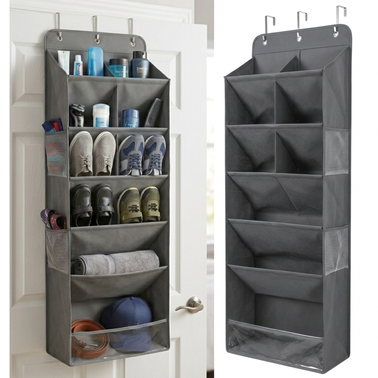 HOMELUX THEORY 6 Tiers Over The Door Shoe Organizer - 100D Extra Thick Deep Pockets Shoe Rack for Closet, 4 Side Pockets Shoe Rack for Entryway & Hanging Shoe Organizer for Closet (V1)