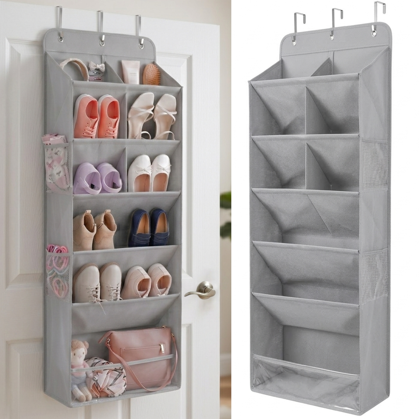 HOMELUX THEORY 6 Tiers Over The Door Shoe Organizer - 100D Extra Thick Deep Pockets Shoe Rack for Closet, 4 Side Pockets Shoe Rack for Entryway & Hanging Shoe Organizer for Closet (V1)