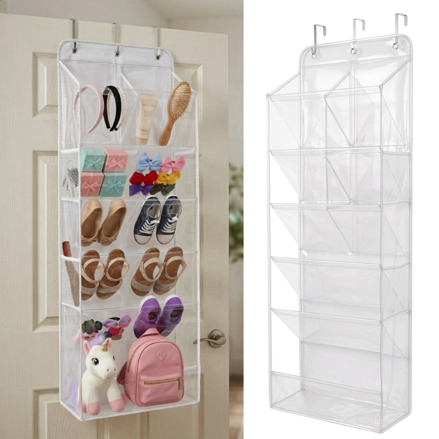 HOMELUX THEORY 6 Tiers Over The Door Shoe Organizer - 100D Extra Thick Deep Pockets Shoe Rack for Closet, 4 Side Pockets Shoe Rack for Entryway & Hanging Shoe Organizer for Closet (V1)