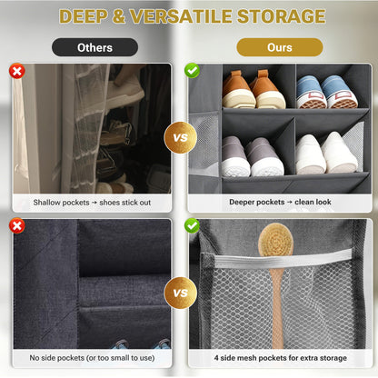 HOMELUX THEORY 6 Tiers Over The Door Shoe Organizer - 100D Extra Thick Deep Pockets Shoe Rack for Closet, 4 Side Pockets Shoe Rack for Entryway & Hanging Shoe Organizer for Closet (V1)