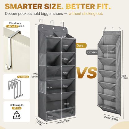 HOMELUX THEORY 6 Tiers Over The Door Shoe Organizer - 100D Extra Thick Deep Pockets Shoe Rack for Closet, 4 Side Pockets Shoe Rack for Entryway & Hanging Shoe Organizer for Closet (V1)