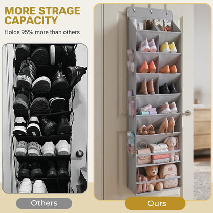 HOMELUX THEORY 30 Pairs Over The Door Shoe Organizer - 10 Tiers Deep Pockets Shoe Rack for Closet, Shoe Rack for Entryway & Hanging Shoe Organizer for Closet for Sneakers, Boots (V3)