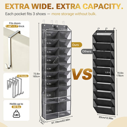 HOMELUX THEORY 30 Pairs Over The Door Shoe Organizer - 10 Tiers Deep Pockets Shoe Rack for Closet, Shoe Rack for Entryway & Hanging Shoe Organizer for Closet for Sneakers, Boots (V3)