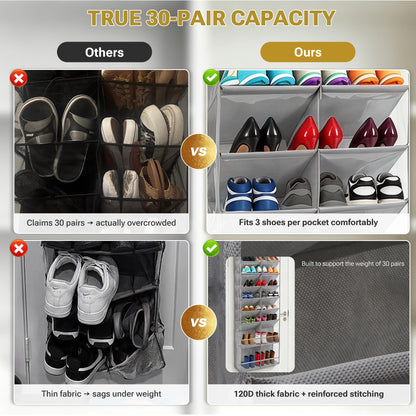 HOMELUX THEORY 30 Pairs Over The Door Shoe Organizer - 10 Tiers Deep Pockets Shoe Rack for Closet, Shoe Rack for Entryway & Hanging Shoe Organizer for Closet for Sneakers, Boots (V3)