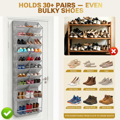 HOMELUX THEORY 30 Pairs Over The Door Shoe Organizer - 10 Tiers Deep Pockets Shoe Rack for Closet, Shoe Rack for Entryway & Hanging Shoe Organizer for Closet for Sneakers, Boots (V3)