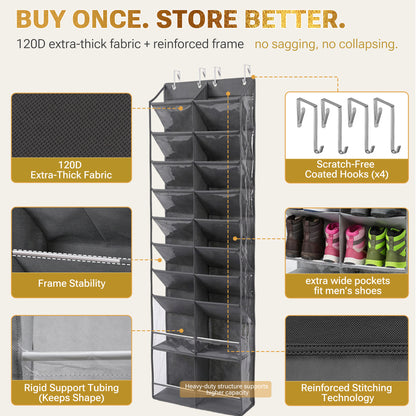 HOMELUX THEORY 30 Pairs Over The Door Shoe Organizer - 10 Tiers Deep Pockets Shoe Rack for Closet, Shoe Rack for Entryway & Hanging Shoe Organizer for Closet for Sneakers, Boots (V3)