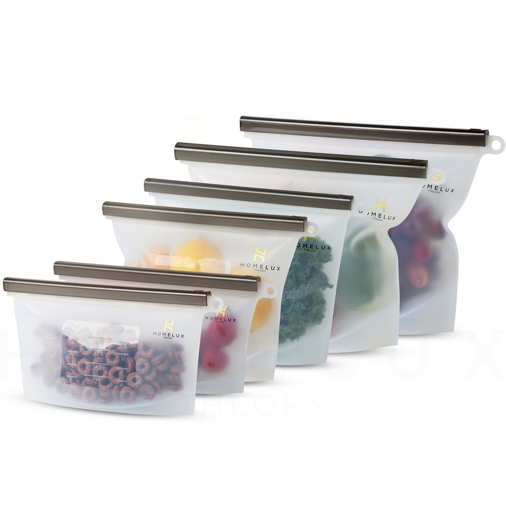 Reusable Silicone Food Storage Bags - Black (2 Large + 2 Medium + 2 Sm –  Homelux Theory