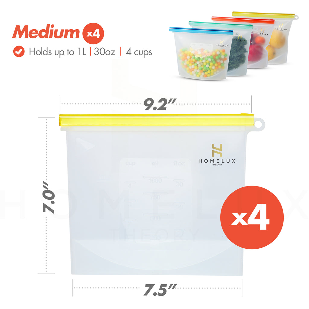 Reusable Silicone Food Storage Bags (4 Medium)