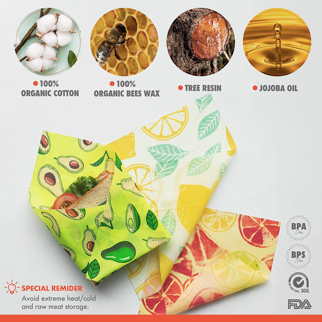 Silicone Food Storage Reusable Bags+ Beeswax Wrap+ Silicone Stretch Lids (Set of 15)