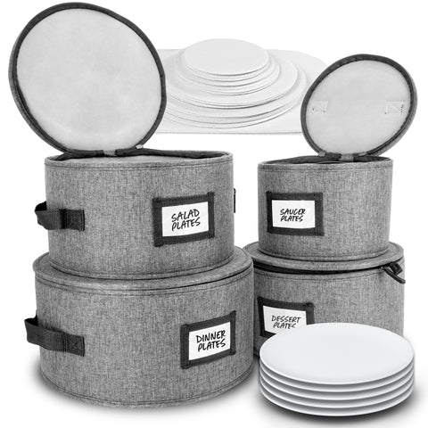 Homelux Theory China Storage Containers, 5pc. Ultra Thick Hardshell All Surfaces & Cover, Dish Storage Containers with Handles, Dinnerware Storage