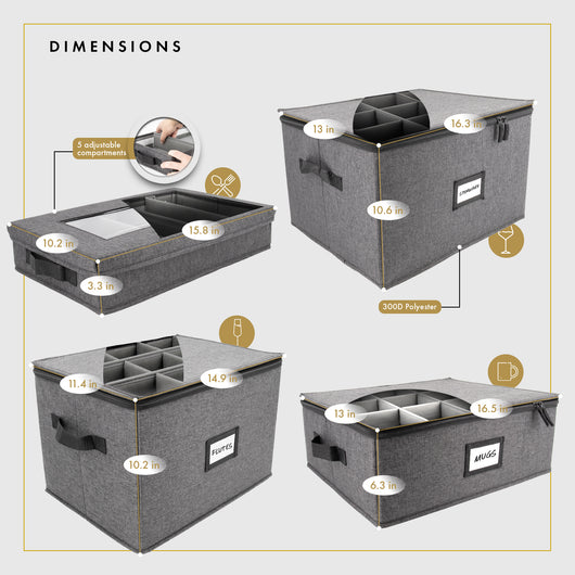 Hard Shell China Storage Containers (Dark Gray)